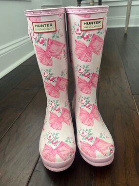 Love shack fancy x Hunter Floral & Bow Pink Tall Rain Boots rose beaux